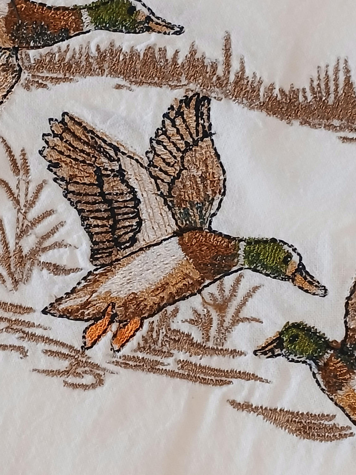 Mallard Ducks Flying Embroidered Kitchen Towel
