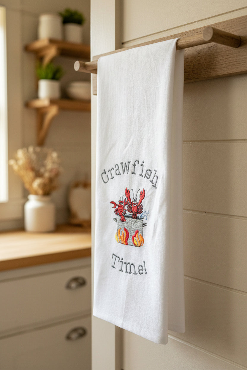 Crawfish Boil Kitchen Towel | Embroidered Louisiana Gift
