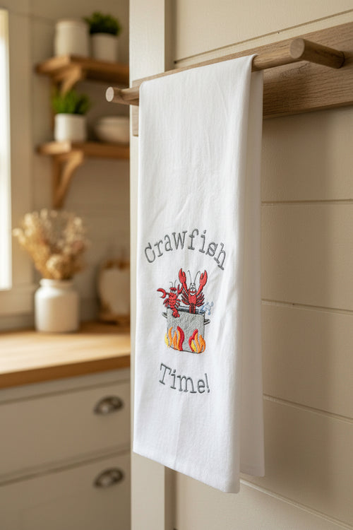 Crawfish Boil Kitchen Towel | Embroidered Louisiana Gift