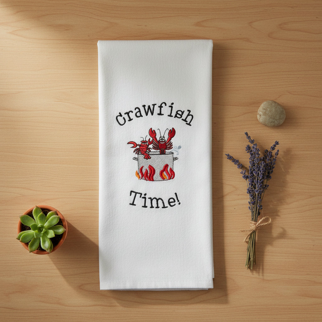 Crawfish Boil Kitchen Towel | Embroidered Louisiana Gift