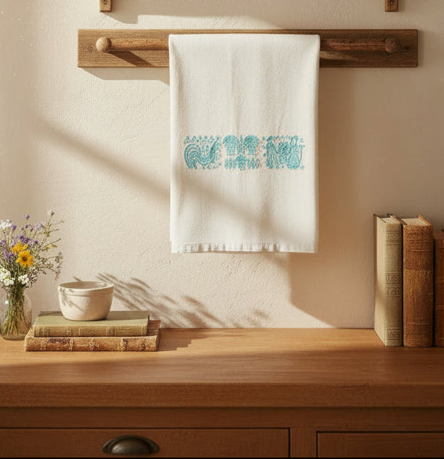 Amish Butterprint Pattern Pyrex-Inspired Embroidered Kitchen Towel