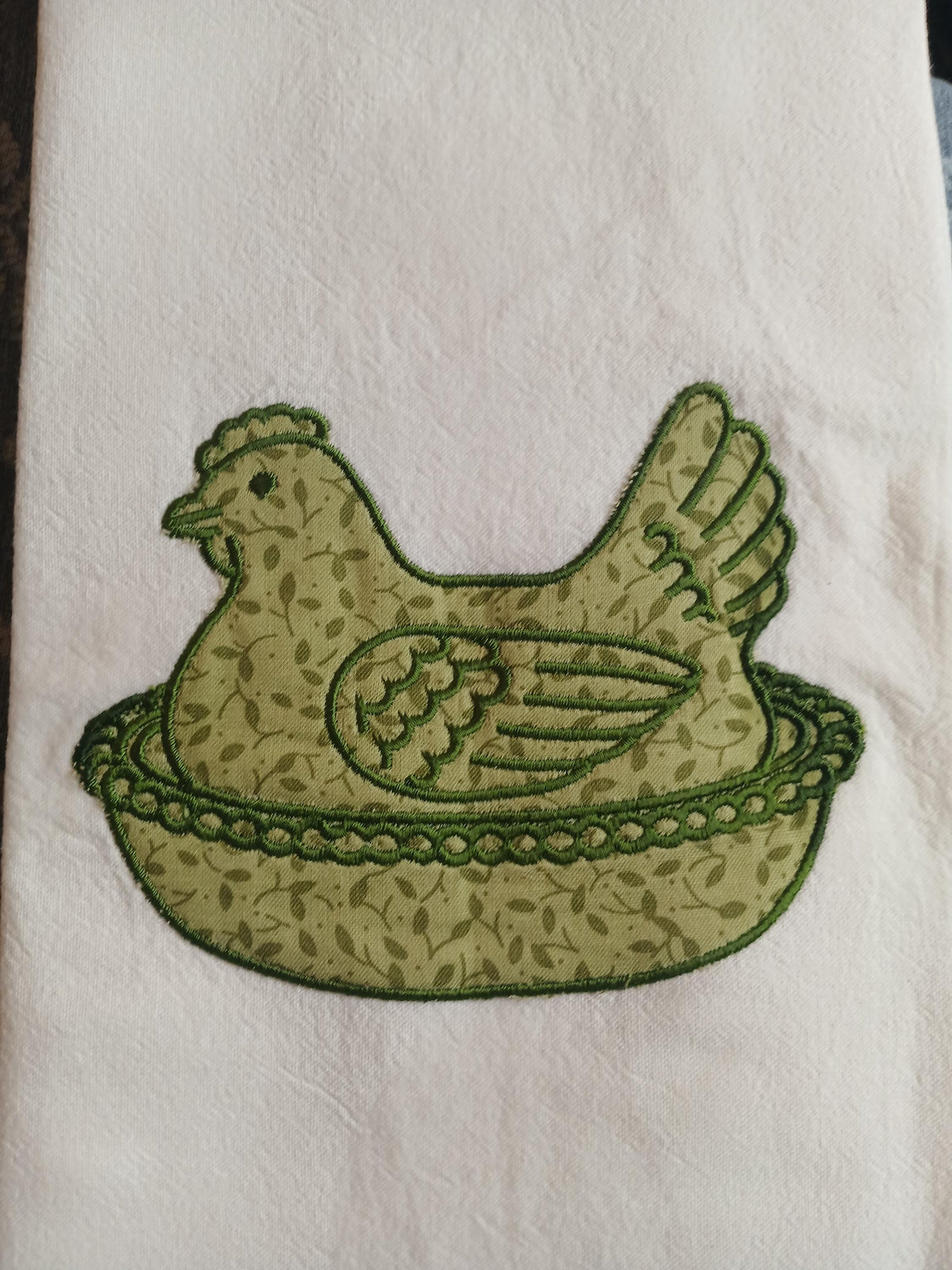 Hen on Nest Embroidered Kitchen Towel