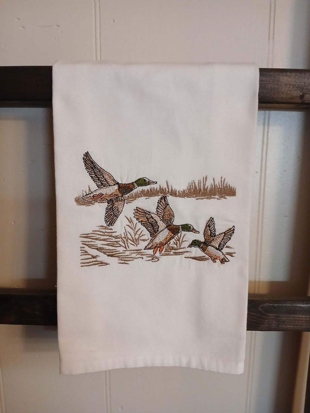 Mallard Ducks Flying Embroidered Kitchen Towel