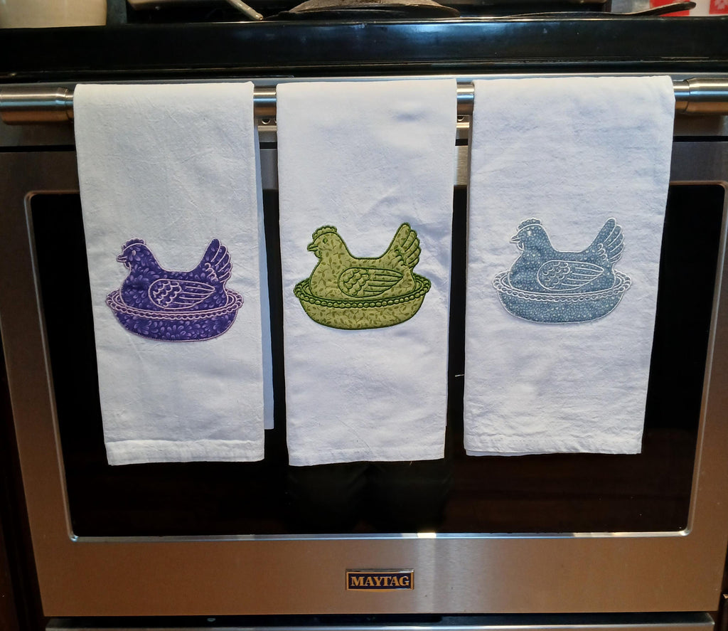 Hen on Nest Embroidered Kitchen Towel