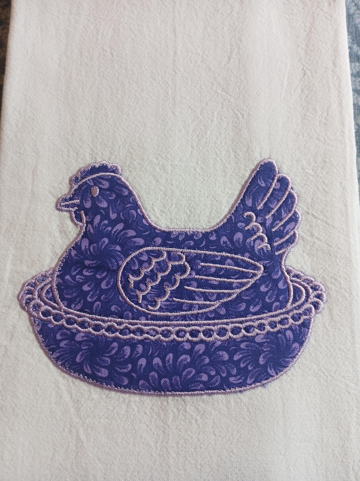 Hen on Nest Embroidered Kitchen Towel