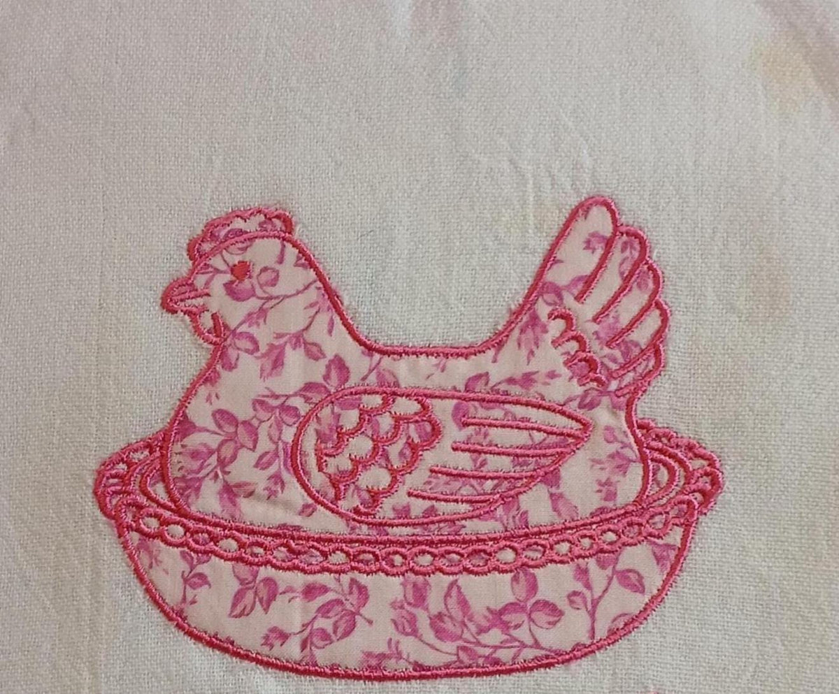 Hen on Nest Embroidered Kitchen Towel