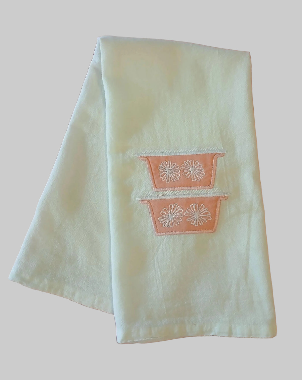 Pyrex Pink Daisy Embroidered Kitchen Towel
