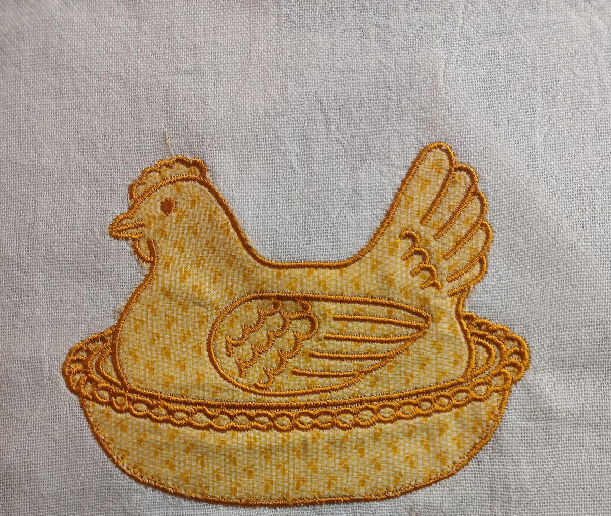 Hen on Nest Embroidered Kitchen Towel