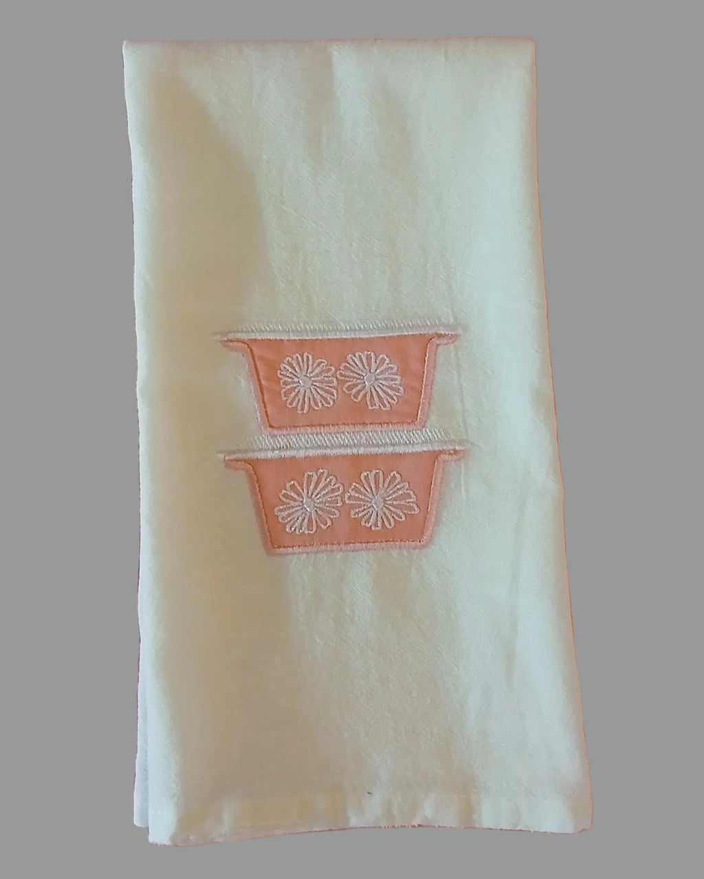 Pyrex Pink Daisy Embroidered Kitchen Towel