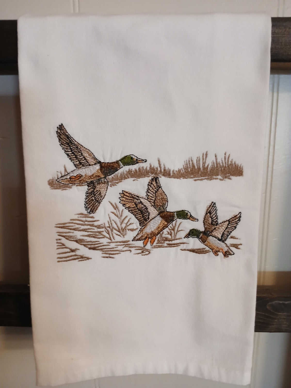 Mallard Ducks Flying Embroidered Kitchen Towel