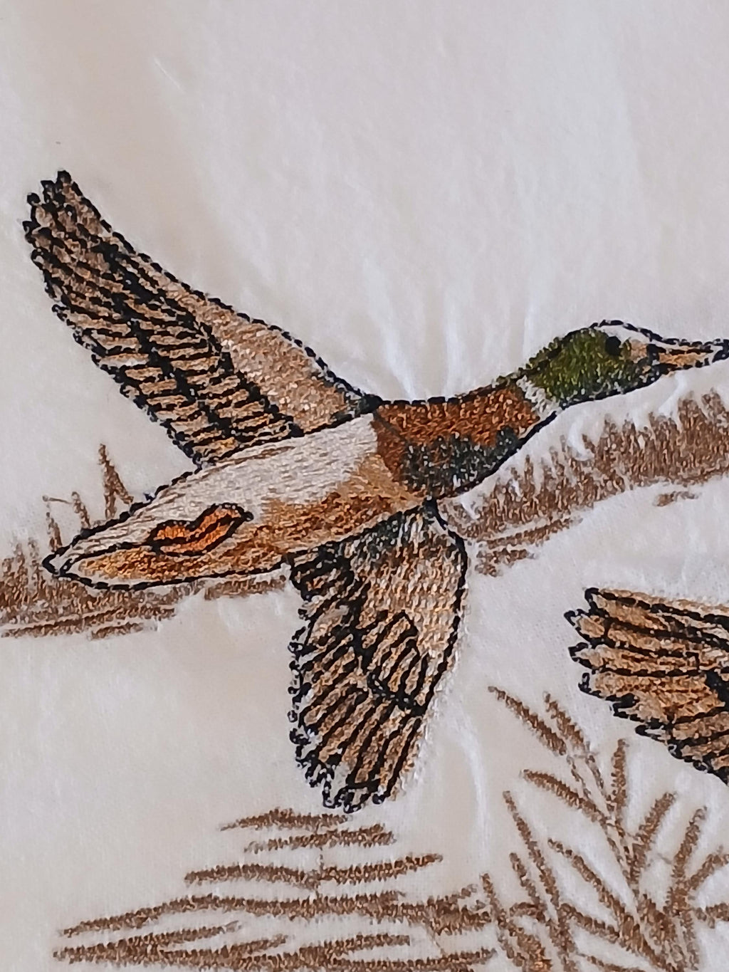Mallard Ducks Flying Embroidered Kitchen Towel
