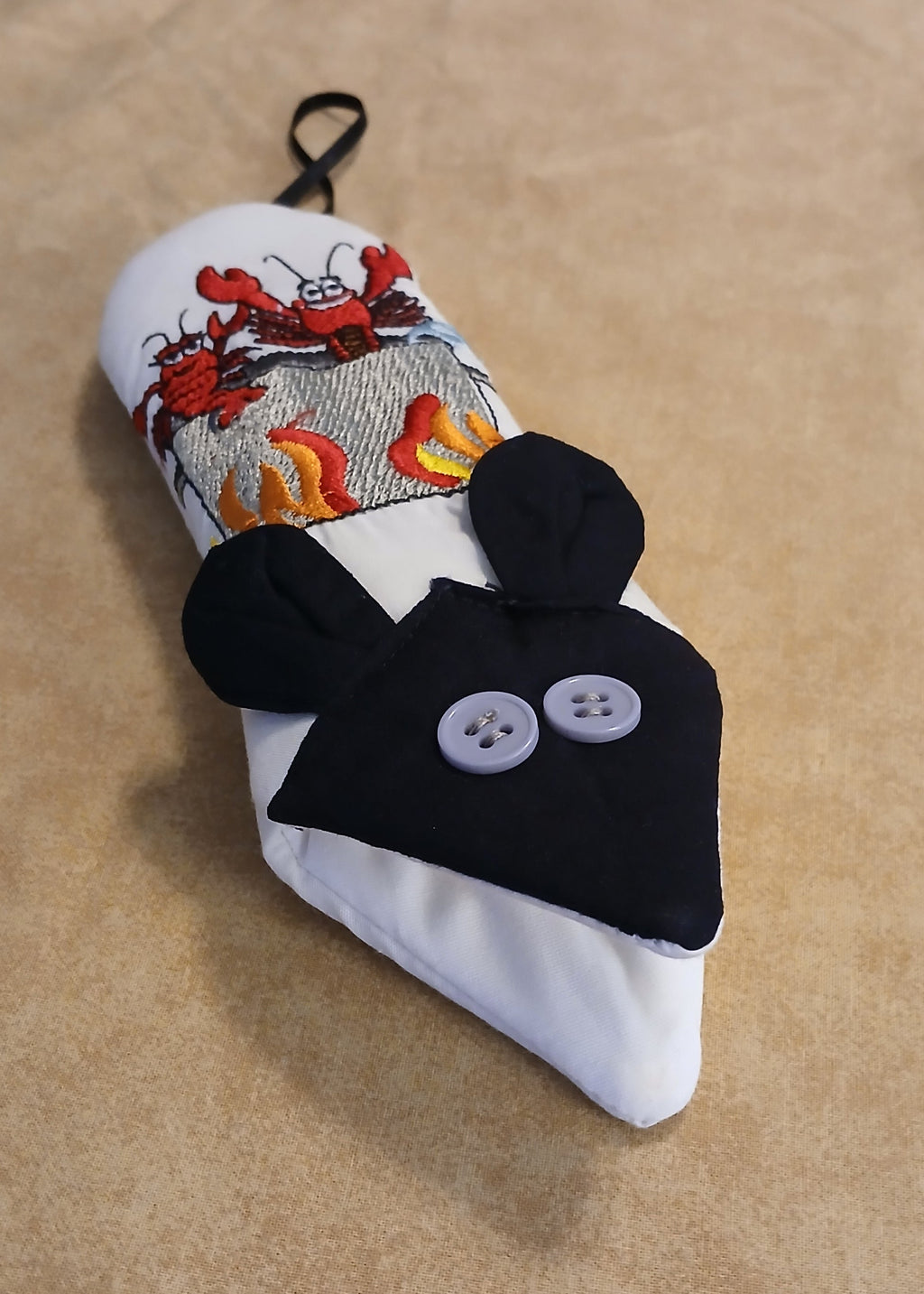 Embroidered Crawfish Mouse-Shaped Skillet Handle Potholder
