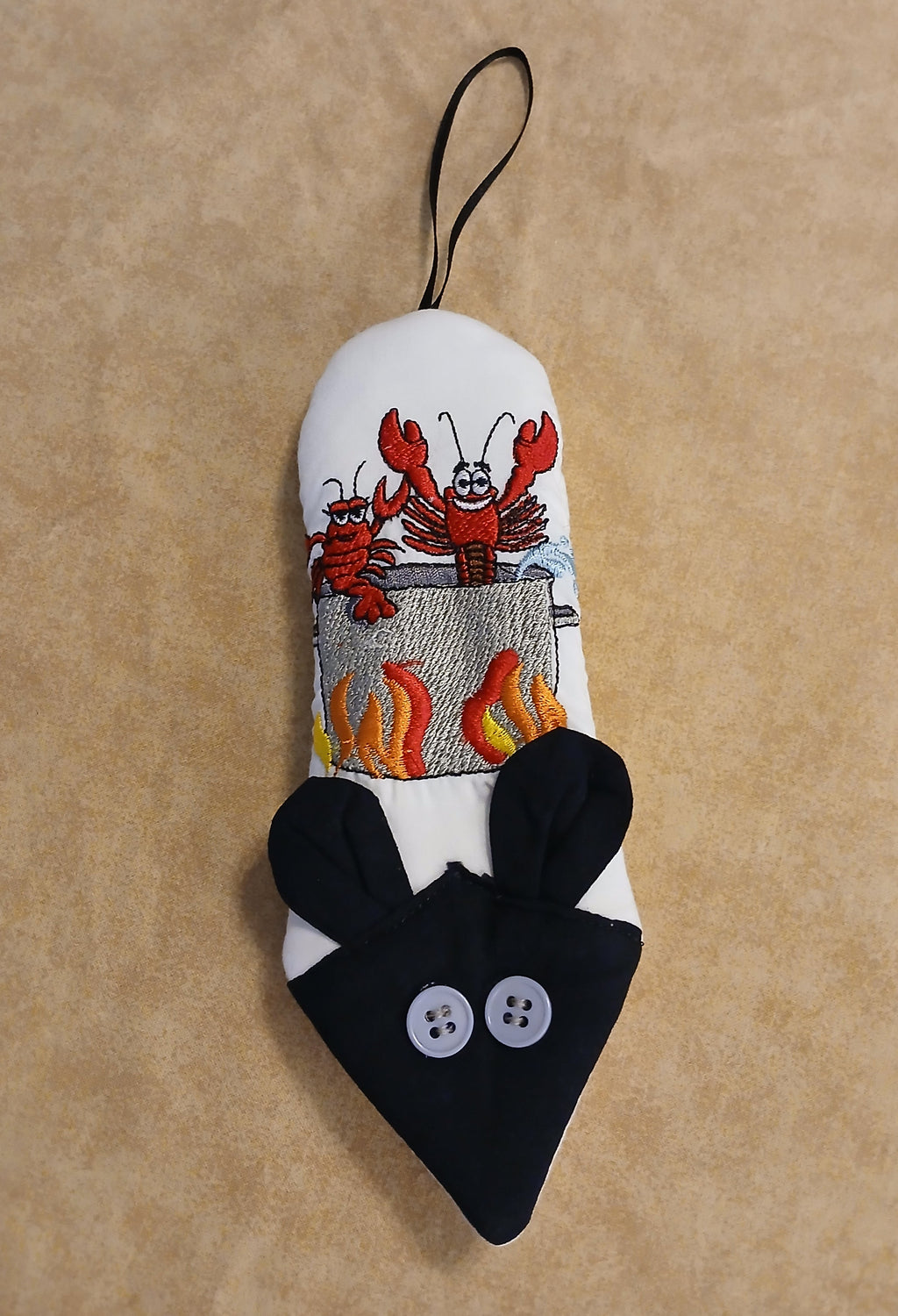 Embroidered Crawfish Mouse-Shaped Skillet Handle Potholder